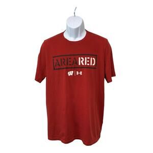Under Armour Mens Shirt Size Medium Red Wisconsin Badgers Heatgear Short Sleeve